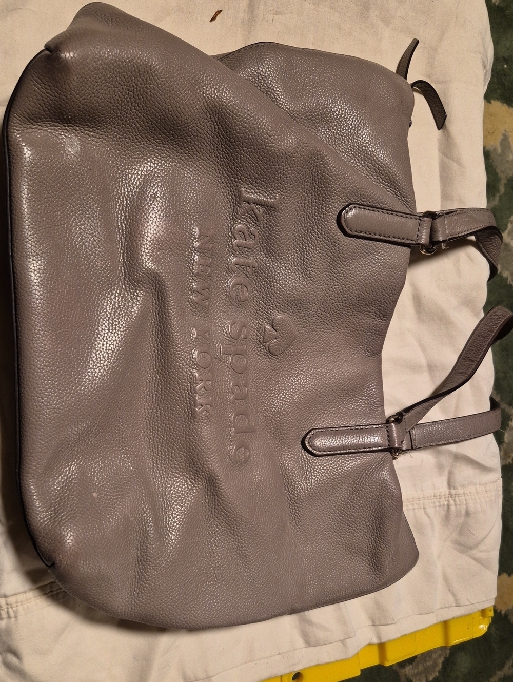 kate spade pebble leather embossed tote in taupe gray